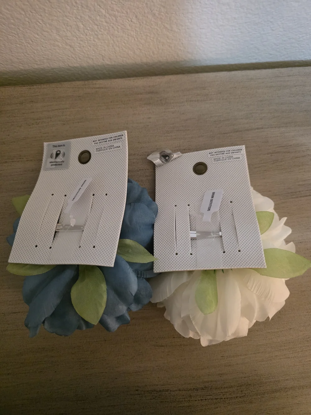 Hair Clips Set Of 2 Blue and Cream Faux Peony Clip-On Flowers -